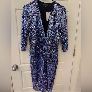 BEAUTIFUL pink, teal and black sequins dress! NWT ELOQUII 3/4 sleeves